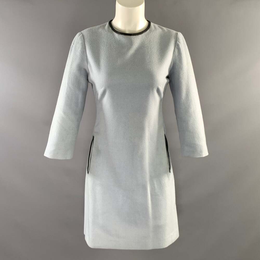 OSCAR Size 6 Black Light Blue Wool & Cashmere Knee Length Dress